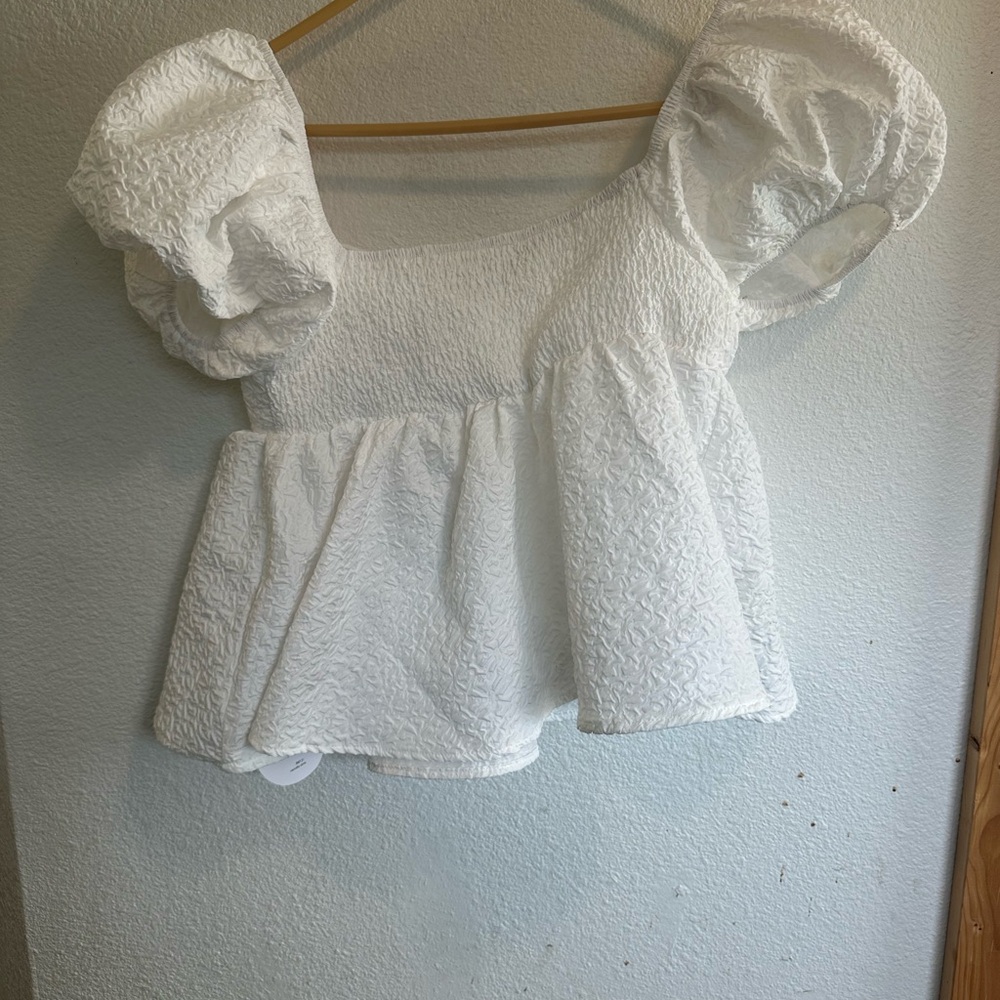 White Puff Sleeve Women's Top